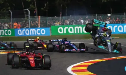  ?? ?? Lewis Hamilton’s Mercedes comes off the circuit at Spa. Photograph: Joe Portlock/Getty Images