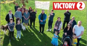  ??  ?? TRIUMPHANT: Protesters in Loughton, Essex, have saved Marlescrof­t Way Green