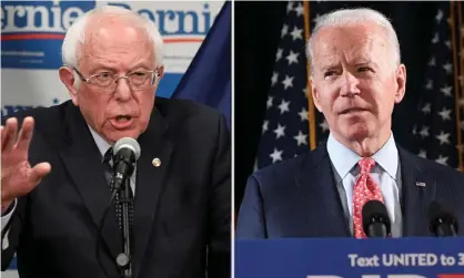  ??  ?? Joe Biden and Bernie Sanders respond to Trump’s coronaviru­s Europe travel ban. Photograph: Guardian