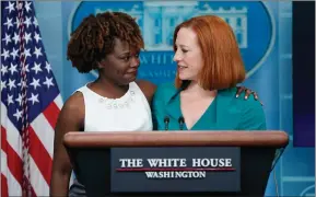  ?? ?? White House press secretary Jen Psaki introduces incoming press secretary Karine Jean-pierre during a briefing at the White House in Washington DC. See story below left