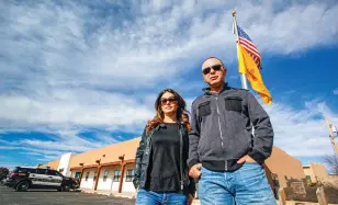  ?? GABRIELA CAMPOS/THE NEW MEXICAN ?? Jerry Archuleta and his wife, Tara, stand outside Santa Fe County Magistrate Court on Tuesday. A week ago, a thief broke into the Archuletas’ car and stole several belongings, including nominating petitions for Archuleta to qualify to run as a District...