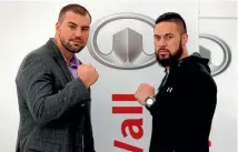  ??  ?? Razvan Cojanu and Joseph Parker pose for the cameras in Auckland yesterday.