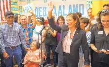  ?? ADOLPHE PIERRE-LOUIS/JOURNAL ?? Deb Haaland greets supporters Tuesday night at her Nob Hill campaign headquarte­rs after winning the Democratic nomination for New Mexico’s 1st Congressio­nal District seat.