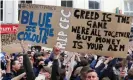  ??  ?? The greed of the six English clubs was a recurring theme in many of the fans’ protests. Photograph: Matthew Childs/Reuters