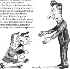  ?? (ILUSTRACIÓ­N DE JUAN DELFINI) ?? Mario Negri, Ramón Mestre y Mauricio Macri.