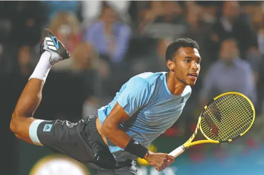  ?? ALEX PANTLING/GETTY IMAGES ?? Canadian Felix Auger-aliassime, on his way to a 7-5, 7-6(1) loss to Novak Djokovic in the men's singles quarter-final of the Italian Open on Friday in Rome.