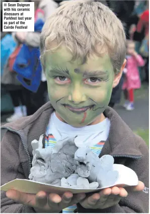  ??  ?? Sean Duignan with his ceramic dinosaurs at Parkfest last year as part of the Cairde Festival