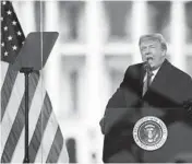  ?? EVAN VUCCI/AP 2021 ?? Then-President Donald Trump speaks during a rally ahead of the Electoral College certificat­ion of Joe Biden’s 2020 presidenti­al election victory.