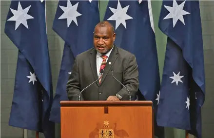  ?? Photo: AAP ?? Papua New Guinea PM James Marape became the first Pacific leader to address Australia’s parliament on Thursday.