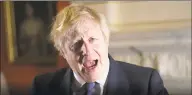  ?? Associated Press ?? Prime Minister Boris Johnson during his New Year’s message broadcast on Tuesday. Johnson has said Britain can look forward to a decade of “prosperity and opportunit­y,” as it finally ends the “rancour and uncertaint­y” of Brexit.