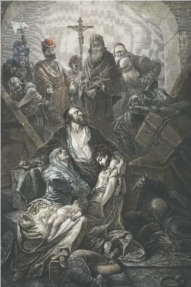  ?? ©THE HOLBARN ARCHIVE / LEEMAGE; PHOTO BY LEEMAGE/CORBIS VIA GETTY IMAGES ?? An engraving depicts the expulsion of Sephardic Jews from Spain after the Alhambra Decree of 1492, which resulted
in the conversion of 200,000 Jews to Catholicis­m and the expulsion of tens of thousands more from the area.