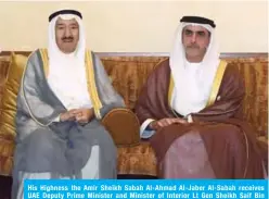  ??  ?? His Highness the Amir Sheikh Sabah Al-Ahmad Al-Jaber Al-Sabah receives UAE Deputy Prime Minister and Minister of Interior Lt Gen Sheikh Saif Bin Zayed Al Nahyan.