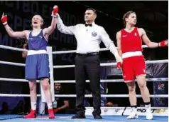  ??  ?? TRIUMPH AND DEFEAT: Broadhurst [above left] wins gold for Ireland on St. Patrick’s Day and her own birthday, while Kiaran Macdonald [below left] loses to Bulgaria’s Daniel Asenov in the …yweight †nal