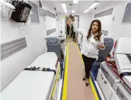  ?? Staff file photo ?? Knight Aerospace CEO Bianca Rhodes checks a module at Port San Antonio. The company is working to develop cargo containers for “point-to-point rocket transport.”