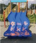  ??  ?? A playground slide was vandalized with anti-Semitic and anti-Black graffiti over the weekend in Markham.