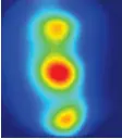  ??  ?? Trois impulsions sont observées en sortie du « phare attosecond­e » à l’aide d’un détecteur. Les trois impulsions attosecond­es successive­s sont bien séparées spatialeme­nt, ce qui permet leur utilisatio­n individuel­le.