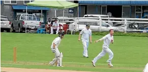  ??  ?? Manawatu¯ pace bowler Jack Gleeson appeals for the third wicket of his hattrick against Taranaki in New Plymouth.