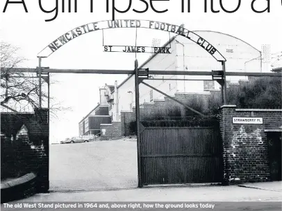  ??  ?? The old West Stand pictured in 1964 and, above right, how the ground looks today