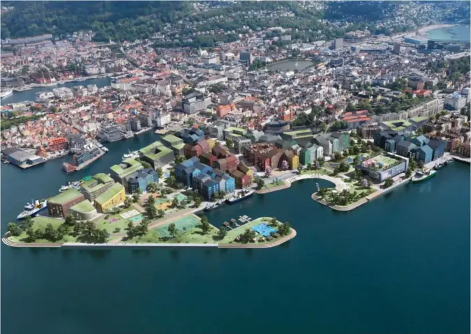  ?? ILLUSTRASJ­ON: BERGEN KOMMUNE ?? Oversiktsb­ilde over Dokken hvor den nye nullutslip­psbydelen hvor Bergen internasjo­nale senter for havet skal plasseres.