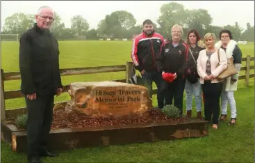  ??  ?? The ‘Hoxey’ Travers Memorial Park was officially opened by John Burke and Anne McGreal in the company of members of the Travers family: Denis, Andrea, Lesley (Wilson) and their mother, Ann. Missing: Dawn Meyler.