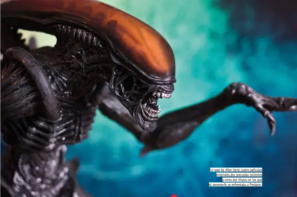  ??  ?? La saga de Alien tiene cuatro películas originales,dos precuelas recientes y otros dos títulos en los que el xenomorfo se enfrentaba a Predator.