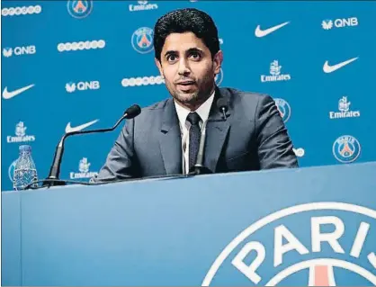  ?? THOMAS SAMSON / AFP ?? Nasser Al-Khelaïfi, el presidente del Paris Saint Germain, en una imagen reciente