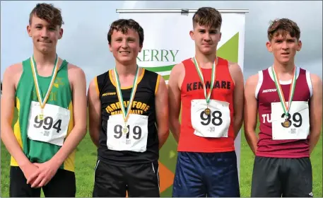  ??  ?? The top four finishers in the U-17 boys at the Kerry Athletics cross country championsh­ips in Rathmore on Sunday, from left in order of finishing: Oisín Murray (An Ríocht AC), Cian Spillane (FFMV AC), Michael O’Reilly (Kenmare AC) and Dermot Pierse (Lios Tuathail AC)