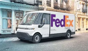  ?? GENERAL MOTORS AFP VIA GETTY IMAGES ?? GM’s BrightDrop EV600 vans will hit the roads late in the year with 500 going to FedEx, the company’s first customer. The van will have a range of up to 400 kilometres when fully charged.