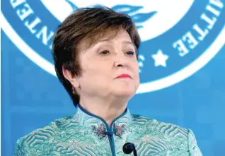  ?? AFP PHOTO ?? FAVORED
Internatio­nal Monetary Fund (IMF) Managing Director Kristalina Georgieva speaks to the press at IMF headquarte­rs in Washington, D.C., on April 14, 2023. The IMF officially launched the selection process to find its next leader on Wednesday, March 13, 2024, though Georgieva is expected to secure another term.