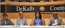  ?? MARK NIESSE / MARK.NIESSE@AJC.COM ?? The DeKalb Audit Oversight Committee listened to a presentati­on of an audit of the county’s water billing problems Friday. From left: Audit Oversight Committee members Harmel Codi, Gena Major, Monica Miles and Harold Smith. By Mark Niesse