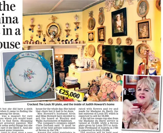  ??  ?? Cracked: The Louis XV plate, and the inside of Judith Howard’s home
Bargain hunter: Mrs Howard £25,000