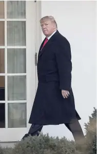  ?? AP ?? President Donald Trump walks along the colonnade to the Oval Office of the White House in Washington on Thursday, as he returns from Pittsburgh.