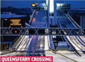  ??  ?? QUEENSFERR­Y CROSSING Closed: Traffic-free bridge after ice build-up high on structure