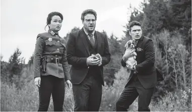  ?? ED ARAQUEL/COLUMBIA PICTURES ?? From left, Diana Bang, Seth Rogen and James Franco star in The Interview.