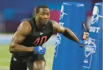  ?? DARRON CUMMINGS/AP ?? Miami (Ohio) defensive lineman Dominique Robinson, shown here during the NFL combines in March, was one of the players drafted by the Bears with the influx of picks from Saturday’s trades.