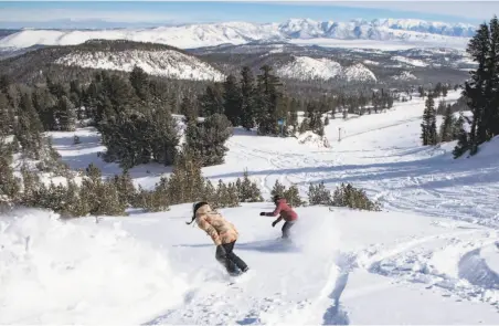  ?? Andrew Miller / Mammoth Mountain ?? Good news for snowboarde­rs: Mammoth Mountain is reporting that it already has received 100 inches of snow at its summit.