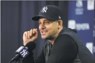  ?? Frank Franklin II / Associated Press ?? New York Yankees manager and Greenwich resident Aaron Boone joined a group of Cannons players on a Zoom meeting last week.