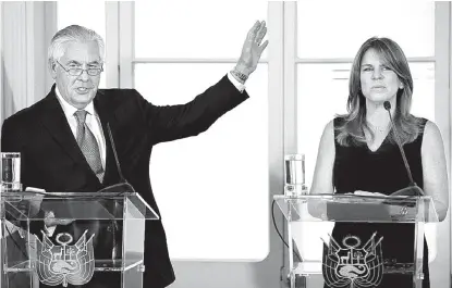  ?? GUADALUPE PARDO/REUTERS ?? El secretario de Estado de EU, con su par peruana, la canciller Cayetana Aljovín.