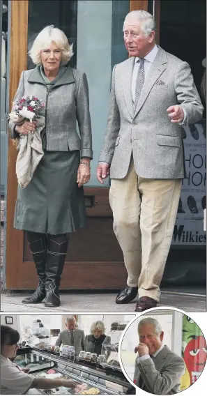  ??  ?? The Duke and Duchess of Cornwall dropped into Wilkies menswear shop and Shorty’s ice cream parlour during their visit to Ballater to see how businesses had recovered from floods.
