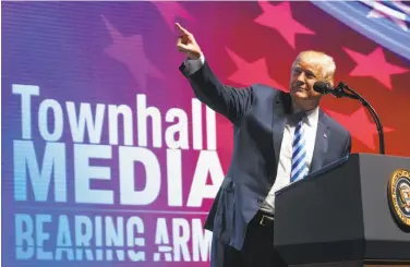  ?? Tamir Kalifa / New York Times ?? President Trump addresses members of the National Rifle Associatio­n at their convention in Dallas.