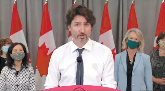  ?? PHOTO CAPTURE D’ÉCRAN, TVA NOUVELLES ?? Le premier ministre du Canada, Justin Trudeau, hier, en point de presse sur la situation de la pandémie de COVID-19 au pays.