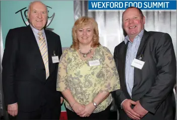  ??  ?? David Power, Trudie Power and Nicholas Dunne at the Wexford Food Summit in Ferrycarri­g Hotel on Friday morning.