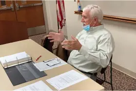  ?? (Pine Bluff Commercial/Byron Tate) ?? Jimmy Dill, chairman of the Pine Bluff Urban Renewal Agency, talks about the need to protect tax dollars in a proposal that would see the old Walmart store turned into a cinema and fun center.