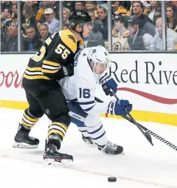  ?? ICON SPORTSWIRE/GETTY IMAGES ?? The Leafs will likely only go as far as their youngsters take them. Mitch Marner, right, Auston Matthews and William Nylander were shut out in Game 1.