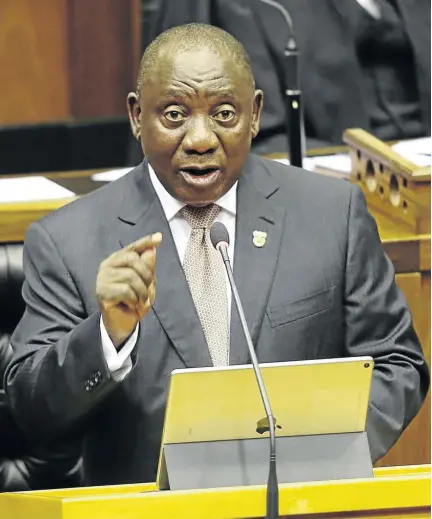  ?? /ESA ALEXANDER ?? President Cyril Ramaphosa during his delivery of the State of the Nation Address at parliament on Thursday. His speech had so many promises but may not be easy to implement.