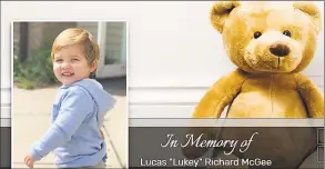  ?? Contribute­d photo ?? A screenshot of the obituary for Lucas “Lukey” Richard McGee, the 23monthold boy fatally hit by a vehicle in New Canaan on Tuesday.