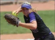  ?? ERIC BONZAR — THE MORNING JOURNAL ?? Keystone pitcher Sydney Campbell throws to first base for an out. Campbell pitched a complete game, giving up just two hits and no runs.