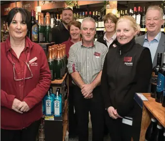  ??  ?? From left; Ann Grandfield, Tim Priestly (Manager), Colette O Sullivan, Joe Thompson, Aoife Fitzgerald, Jackie Courtney and Dermot Walsh (Proprietor) at Walsh’s SuperValu, Valentia Road, Cahersivee­n.
