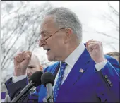  ?? Mariam Zuhaib The Associated Press ?? Senate Majority Leader Chuck Schumer wants his colleagues to act fast to pass a resolution in case negotiatio­ns on a long-term spending bill stall.