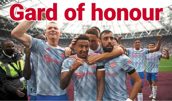  ?? — Reuters ?? Rise of the Devils: Manchester united’s Jesse Lingard (centre) celebratin­g with teammates after scoring the winner against West Ham.